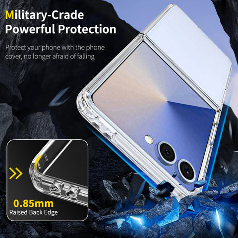 Samsung Galaxy Z Flip 7 Cover - Transparent - ONation Crystal Series - Premium Quality Clear Case No Yellowing Back With Smart Shockproof Cushions