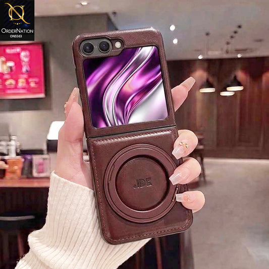 Samsung Galaxy Z Flip 6 Cover - Coffee - New Jinduka Premium Leather Case With Metal Kick Stand And Wireless Charging Option