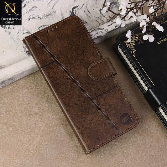 Realme C85 Pro Cover - Dark Brown  - Premium Leather Megantic Flip Book Covers With Card Holding Option