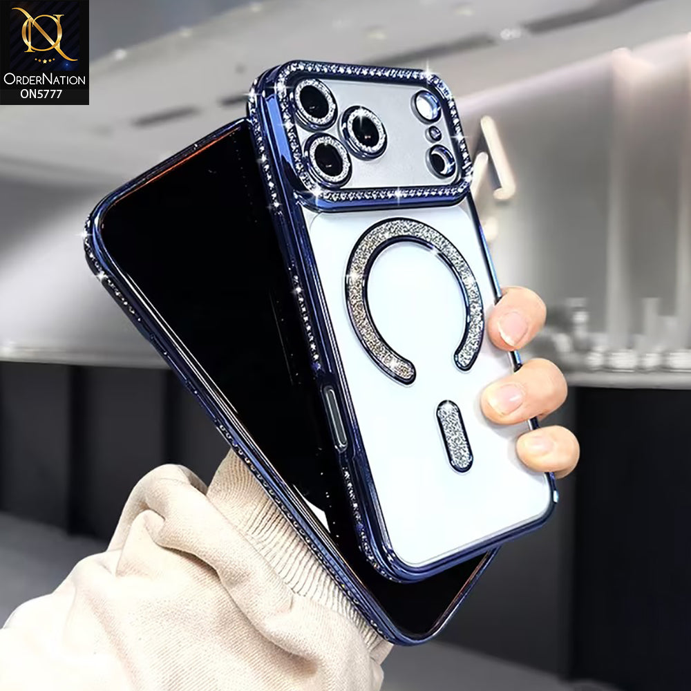 iPhone 17 Pro Max Cover - Blue - New Diamond Blingy Magsafe Clear Case