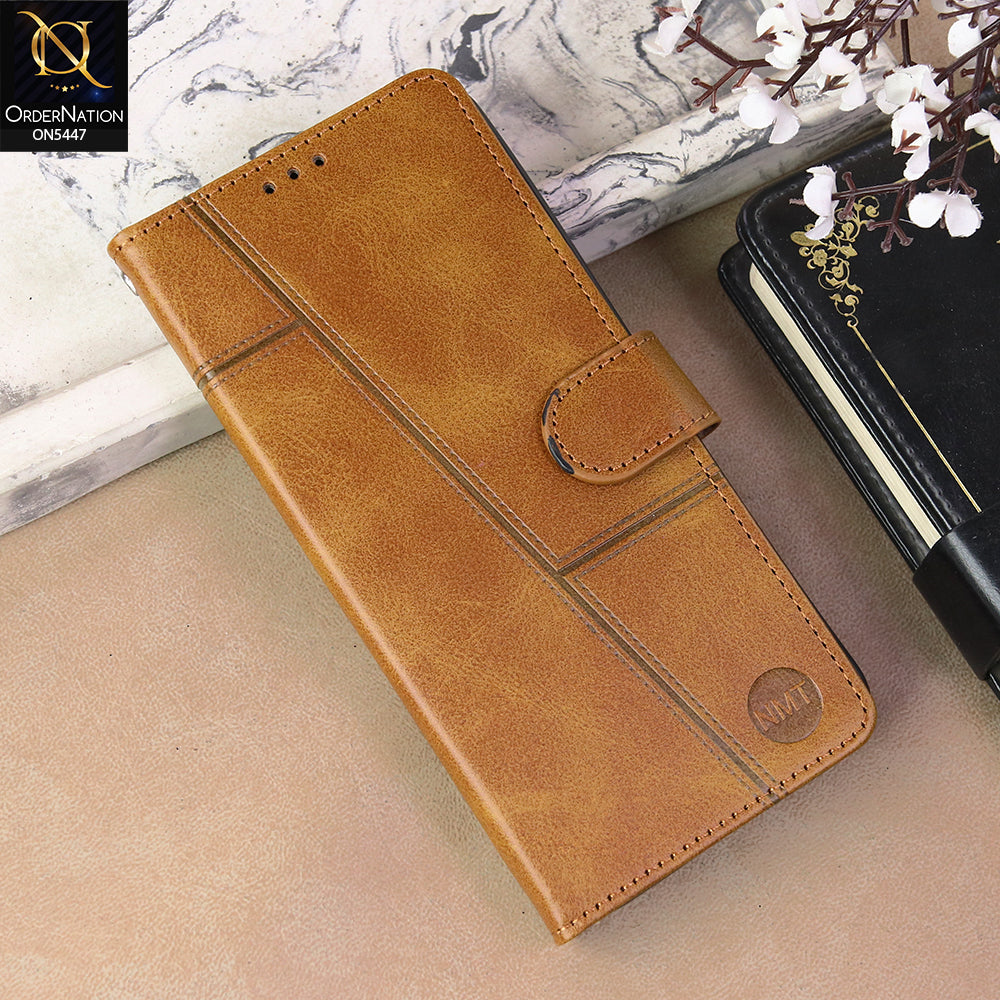 Realme C85 Cover - Light Brown  - Premium Leather Megantic Flip Book Covers With Card Holding Option