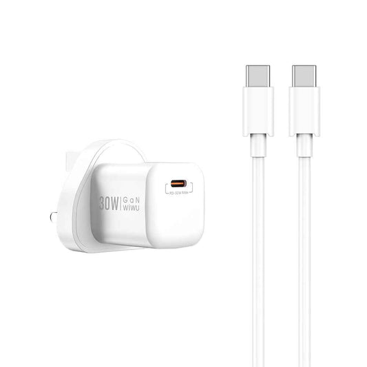 WIWU WI-U006 NANO 30W FAST CHARGER WITH C TO C CABLE - UK - White