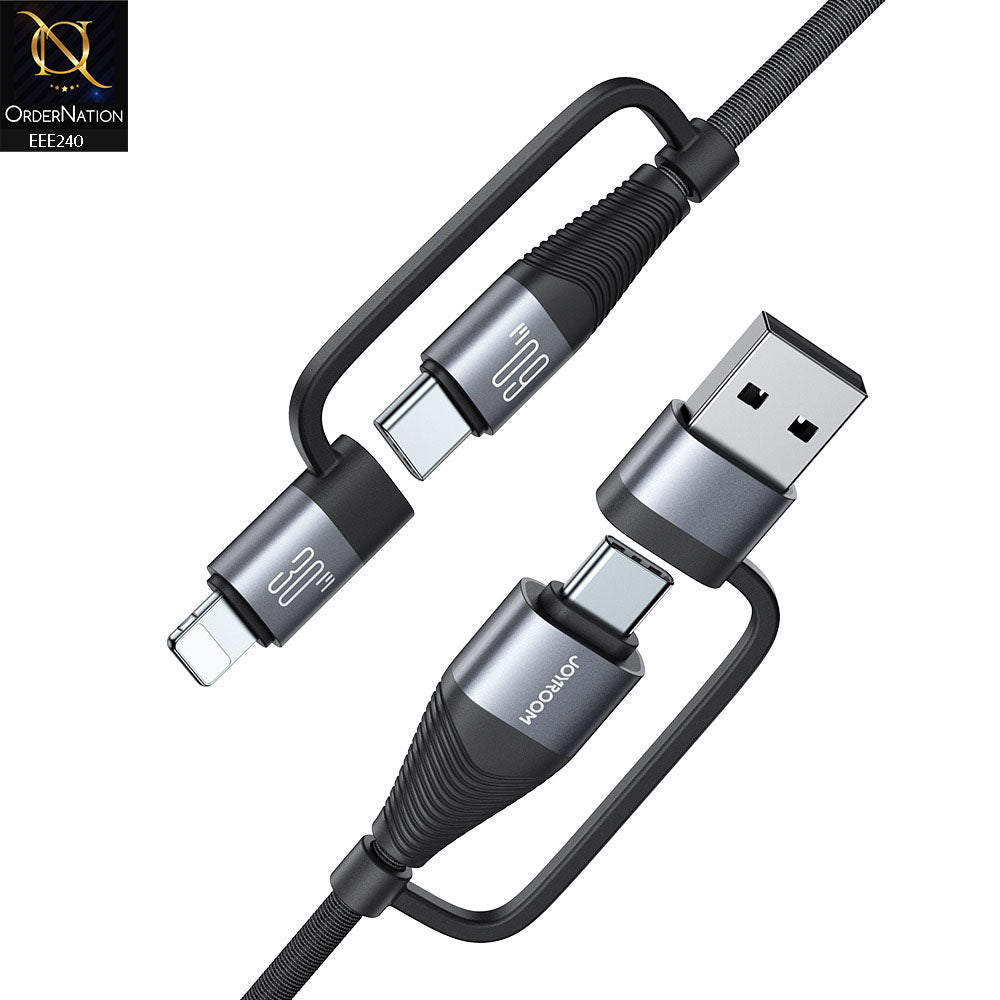 JOYROOM SA37-2T2 60W Multifunction Data Cable   60W 4-in-1 Fast Charging Data Cable (USB-A+Type-C to Lightning+Type-C) 1.2m - Black