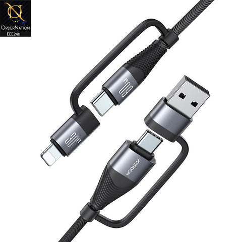 JOYROOM SA37-2T2 60W Multifunction Data Cable   60W 4-in-1 Fast Charging Data Cable (USB-A+Type-C to Lightning+Type-C) 1.2m - Black