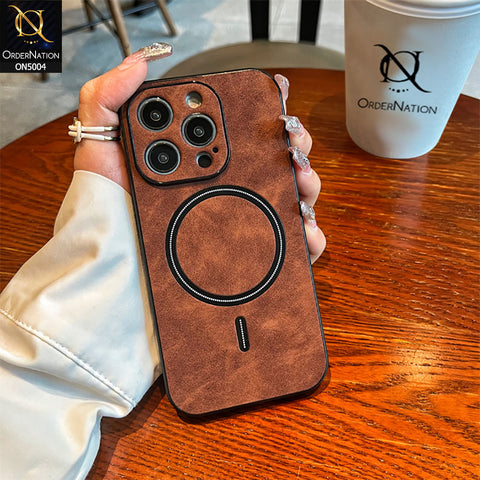Italian Genuine Leather Case For IPhone 14 Pro - MagSafe Compatible, Brown, Premium Nappa Leather