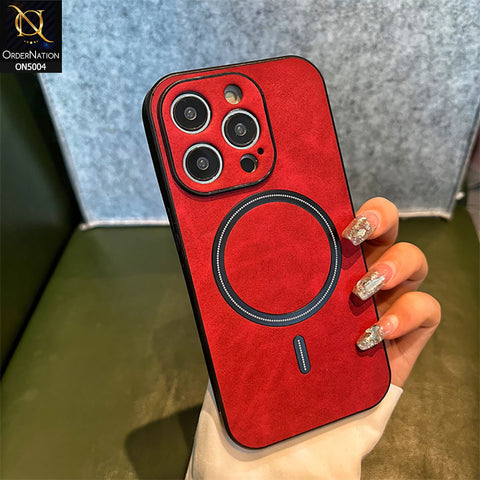 iPhone 15 Pro Max Cover - Red - New Luxury Matte Leather Magnetic MagSafe Wireless Charging Soft Case