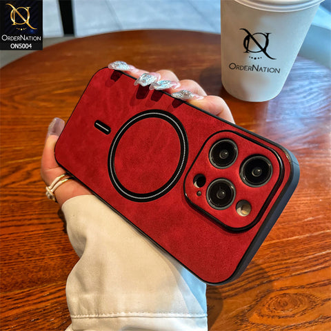 iPhone 13 Pro Max Cover - Red - New Luxury Matte Leather Magnetic MagSafe Wireless Charging Soft Case