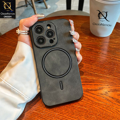 iPhone 15 Plus Cover - Black - New Luxury Matte Leather Magnetic MagSafe Wireless Charging Soft Case