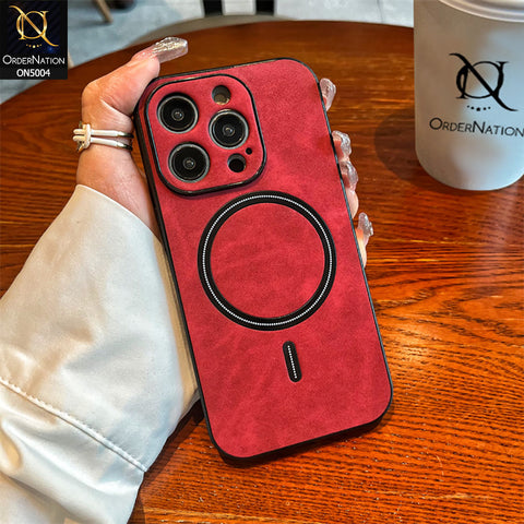 iPhone 15 Pro Max Cover - Red - New Luxury Matte Leather Magnetic MagSafe Wireless Charging Soft Case