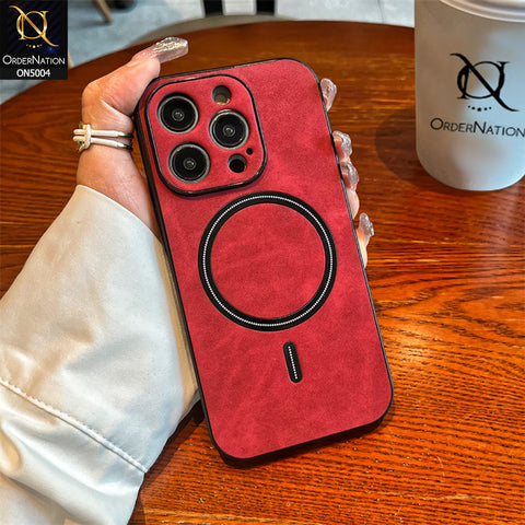 iPhone 11 Pro Max Cover - Red - New Luxury Matte Leather Magnetic MagSafe Wireless Charging Soft Case