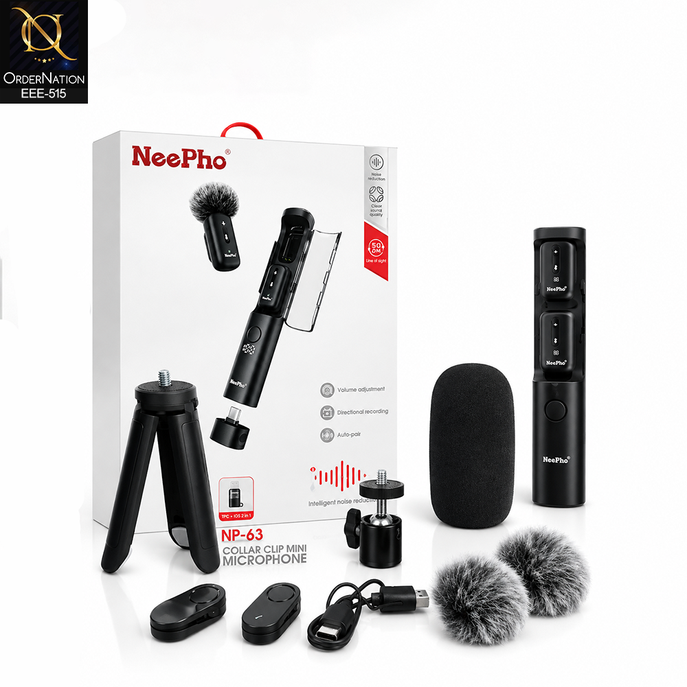 NeePho Collar clip microphone - NP 63 - Wireless Mini Lavalier Microphone with Noise Reduction & Auto Connection