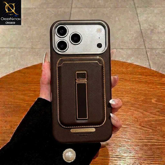 iPhone 18 Pro Max Cover - Coffee - New Premium RimbMax High Quality Leather Case With Premium Quality Magnatic Card Holding Options And KickStand