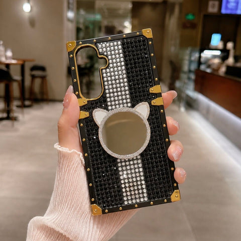 Samsung Galaxy A18 Cover -  Black - New Glamorous Bling Phone Cover with Crystal Animal Design Ring Holder