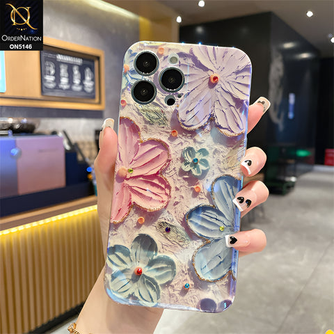 iPhone 14 Pro Max Cover - Design 1 - Luxury Glossy Gradient Shine Floral Series Shockproof Airbags Borders Soft Case With Camera Protection