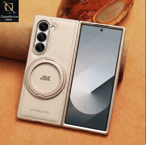 Samsung Galaxy Z Fold 7 Cover - Gray - New JINDUKA Premium Leather Case With Metal Kick Stand And Wireless Charging Option
