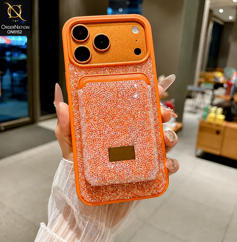 iPhone 17 Pro Max Cover - Orange - Luxury Crystal MagSafe Phone Case & Card Holder Set