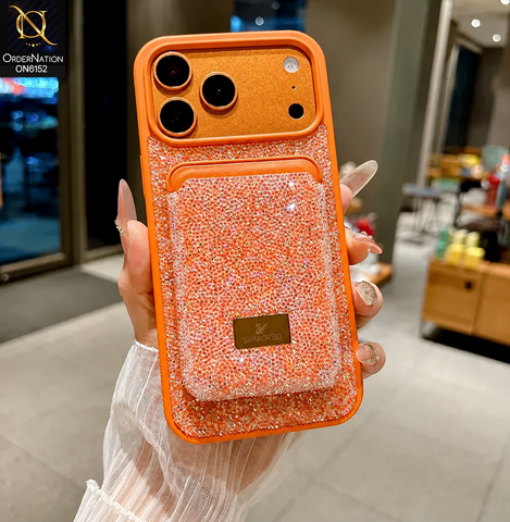 iPhone 17 Pro Max Cover - Orange - Luxury Crystal MagSafe Phone Case & Card Holder Set
