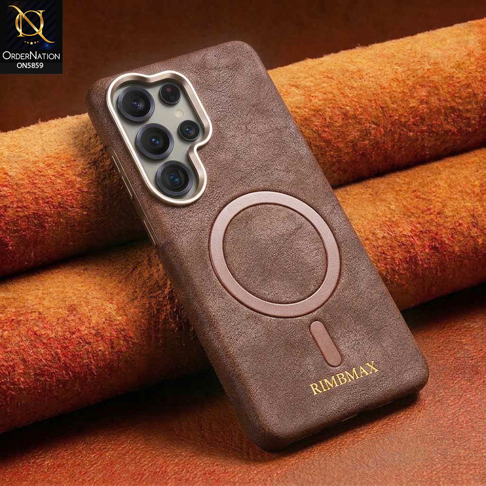 Samsung Galaxy S26 Ultra Cover -  Coffee - New Luxury Matte Leather RIMBMAX Magnetic Wireless Charging Soft Case