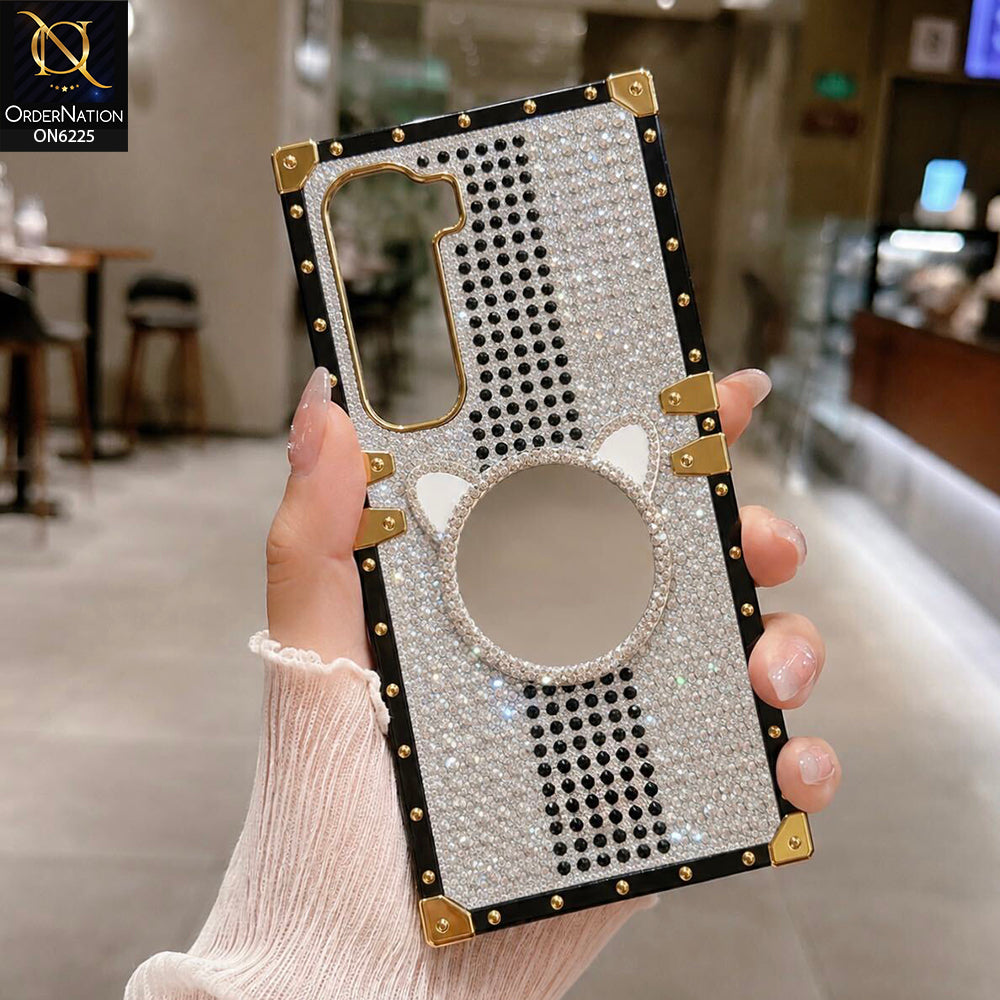 Infinix Hot 60 Cover -  White - New Glamorous Bling Phone Cover with Crystal Animal Design Ring Holder