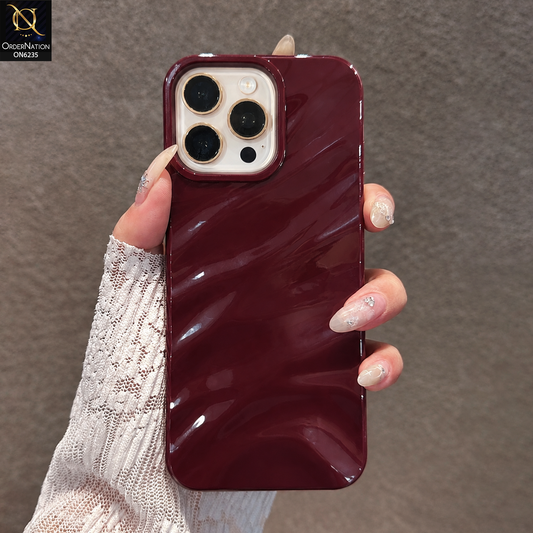 iPhone 16 Pro Max Cover - Maroon - Premium Glossy Protective Phone Case with Raised Camera Protection and Stylish Wave Design
