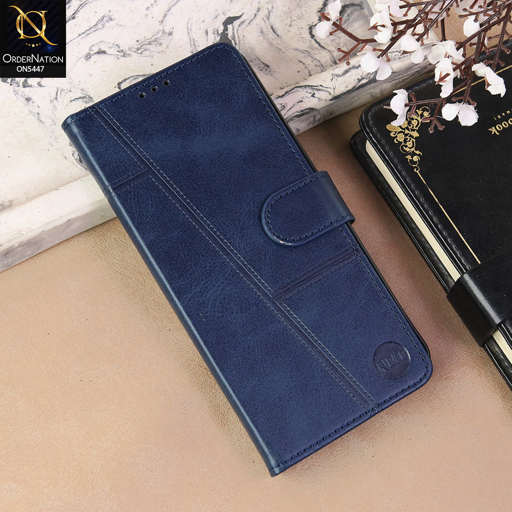 Realme C85 Pro Cover - Blue  - Premium Leather Megantic Flip Book Covers With Card Holding Option