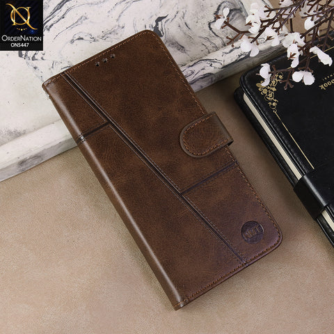 Vivo Y11D 4G Cover - Dark Brown  - Premium Leather Megantic Flip Book Covers With Card Holding Option