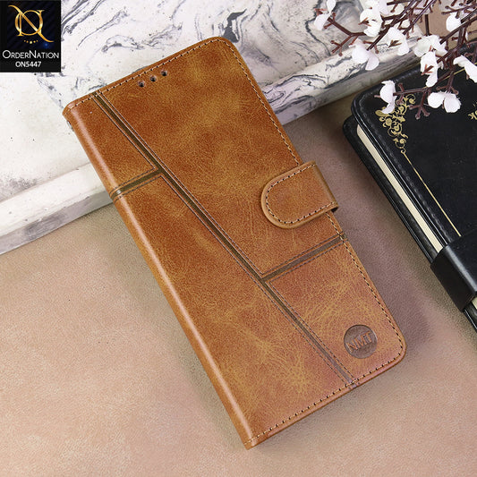 Vivo Y05 Cover - Light Brown  - Premium Leather Megantic Flip Book Covers With Card Holding Option