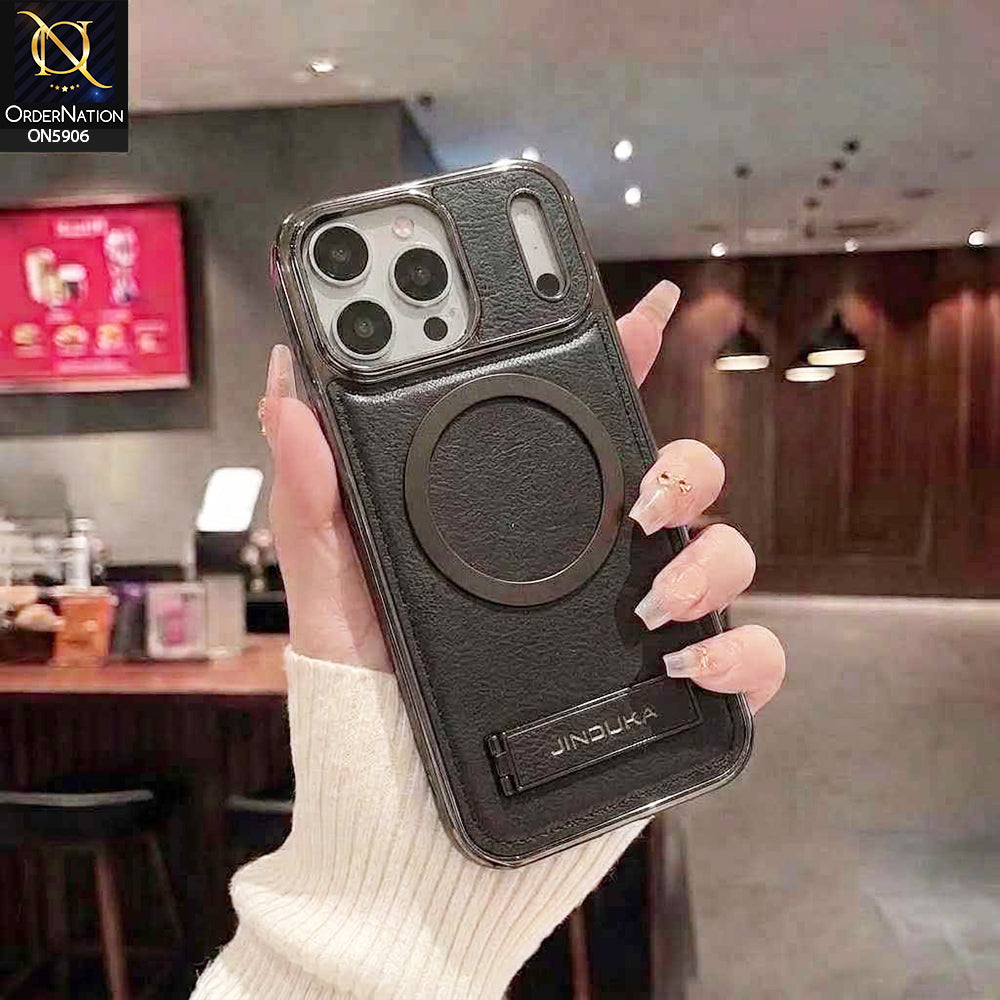iPhone 17 Pro Max Cover - Black - JINDUKA - New High Grade Quality Leather Textured Case with Magnetic and Kickstand