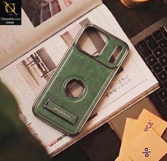 iPhone 18 Pro Max Cover - Green - New JINDUKA Luxury Metallic Frame Leather Protective Case With Kickstand
