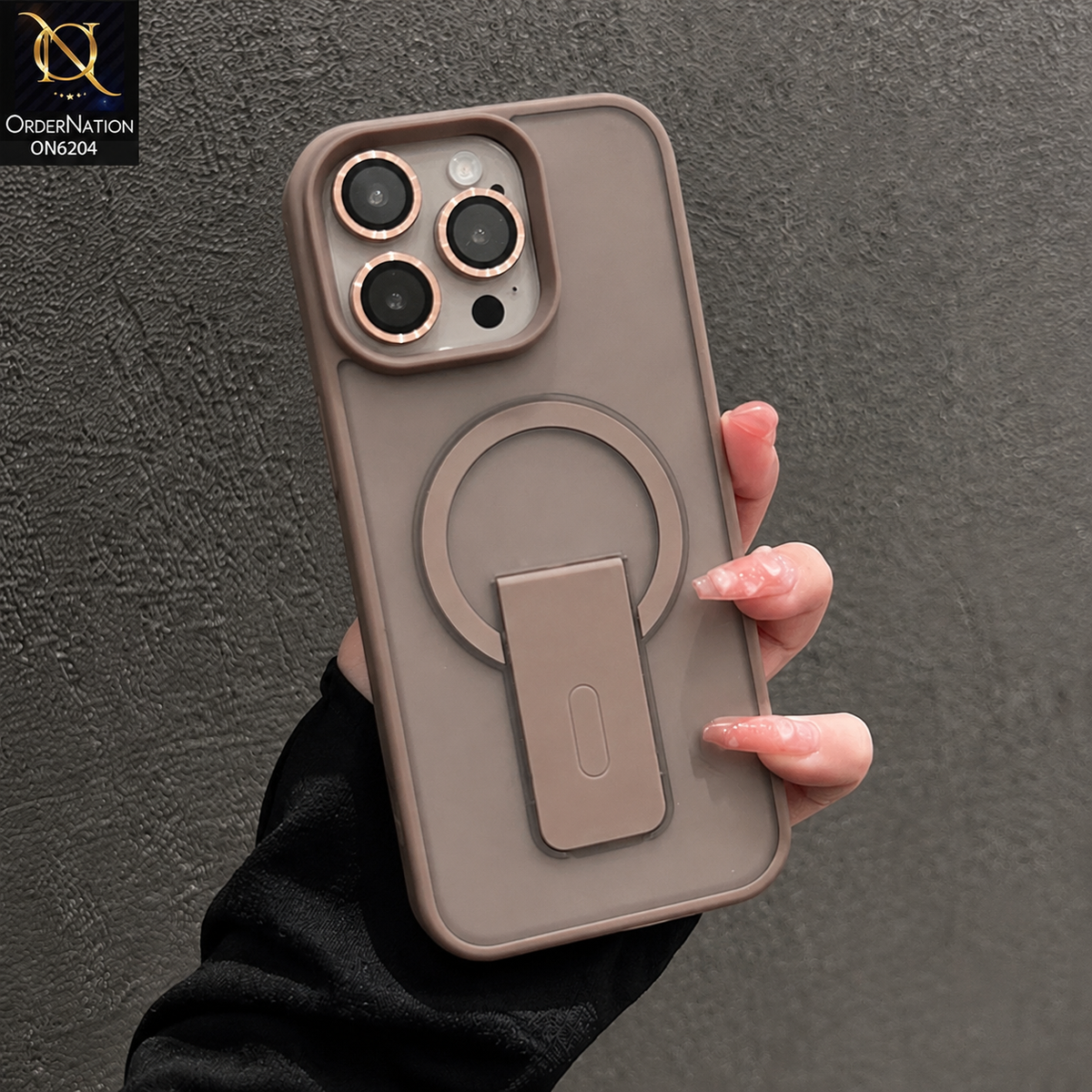 iPhone 16 Pro Max Cover - Brown - Hybrid Phone Case with Foldable Stand Camera Protection & Lens