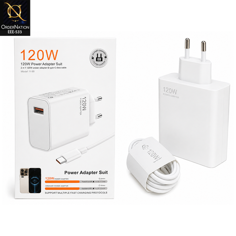 120W Fast Charging Power Adapter with Type-C Data Cable – Model Y-99