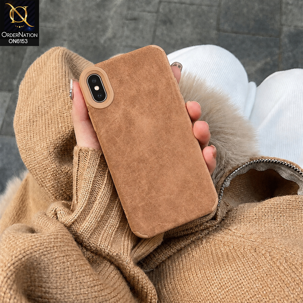 iPhone XS Max Cover - Brown - Luxury Matte Soft Suede Leather Phone Case with Camera Protection
