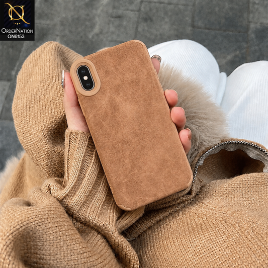 iPhone XS Max Cover - Brown - Luxury Matte Soft Suede Leather Phone Case with Camera Protection
