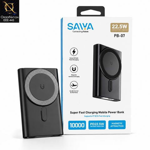 Saiva PB-07 10000mAh 22.5W Magnetic Wireless Fast Charging Power Bank