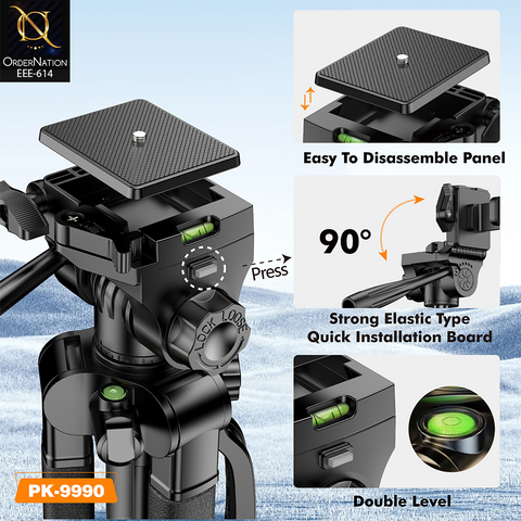 PLOKAMA PK-9990 180cm (71-Inch) Camera Tripod with 360° Head, Phone Holder & Remote Control