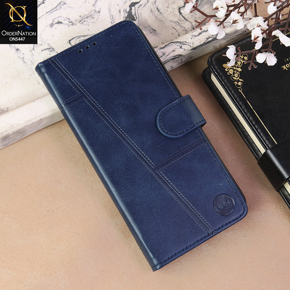 Realme C85 Cover - Blue  - Premium Leather Megantic Flip Book Covers With Card Holding Option