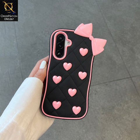 Samsung Galaxy A36 Cover - Pink - 3D Pink Heart with Bow-Knot Design Soft Protective Case