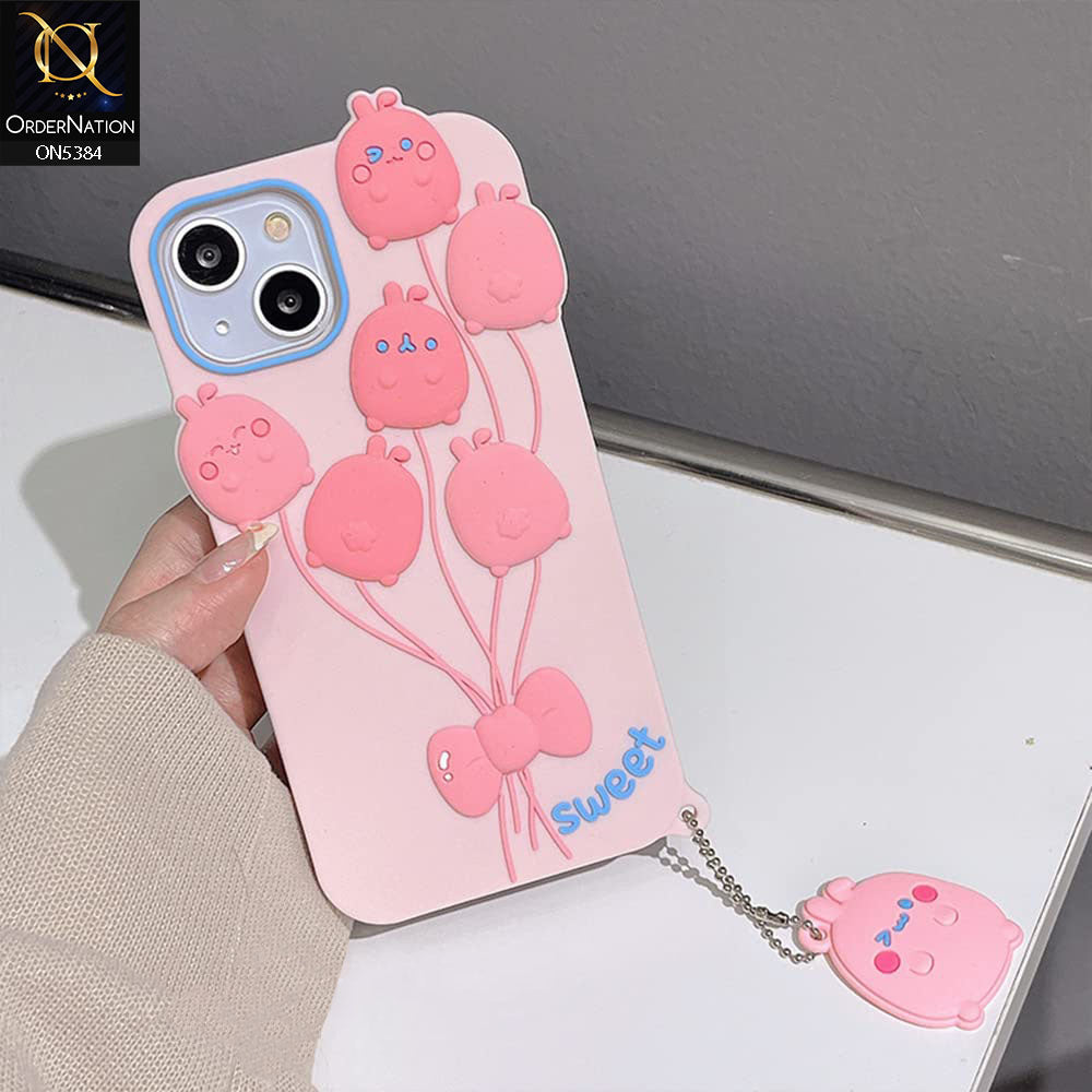 iPhone 14 Cover - Pink - 3D Cute Kawaii Sweet Cartoon Soft Case