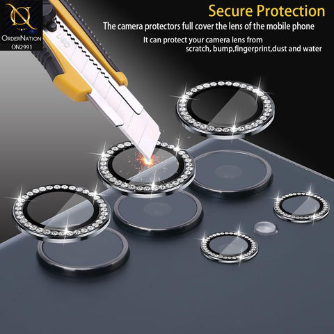 Samsung Galaxy S24 Ultra Camera Protector - Golden - New Diamond Rhinestones Inlaid Metal Camera Lens Rings Protector