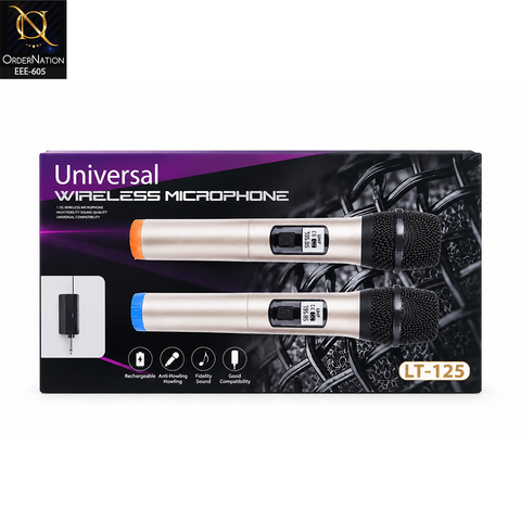 LT-125 Dual UHF Wireless Handheld Microphone System with Rechargeable Receiver for Karaoke, PA & Events - Golden