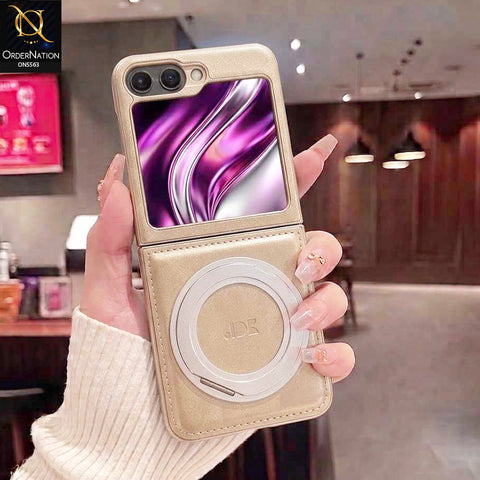 Samsung Galaxy Z Flip 5 Cover - Gray - New Jinduka Premium Leather Case With Metal Kick Stand And Wireless Charging Option