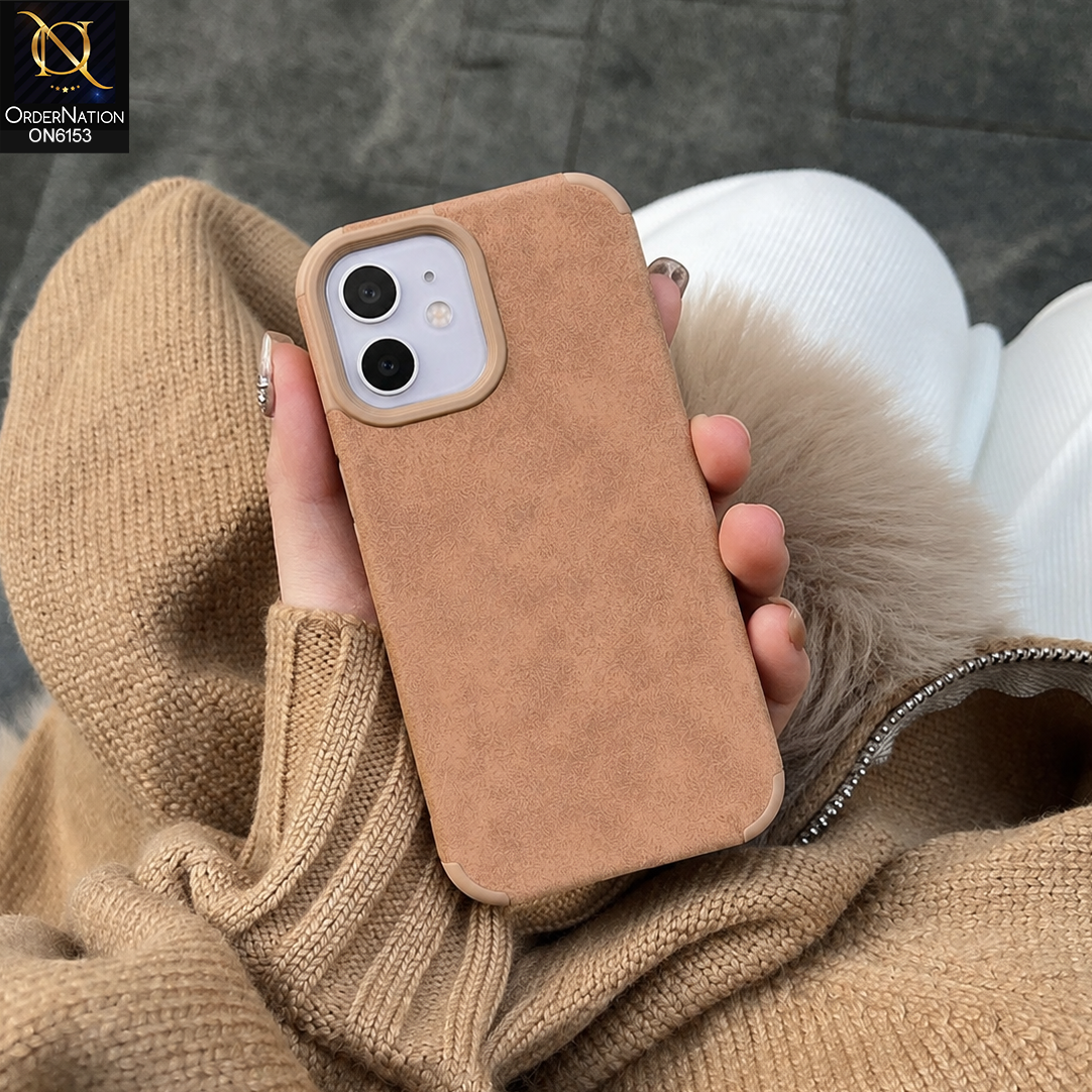 iPhone 11 Cover - Brown - Luxury Matte Soft Suede Leather Phone Case with Camera Protection