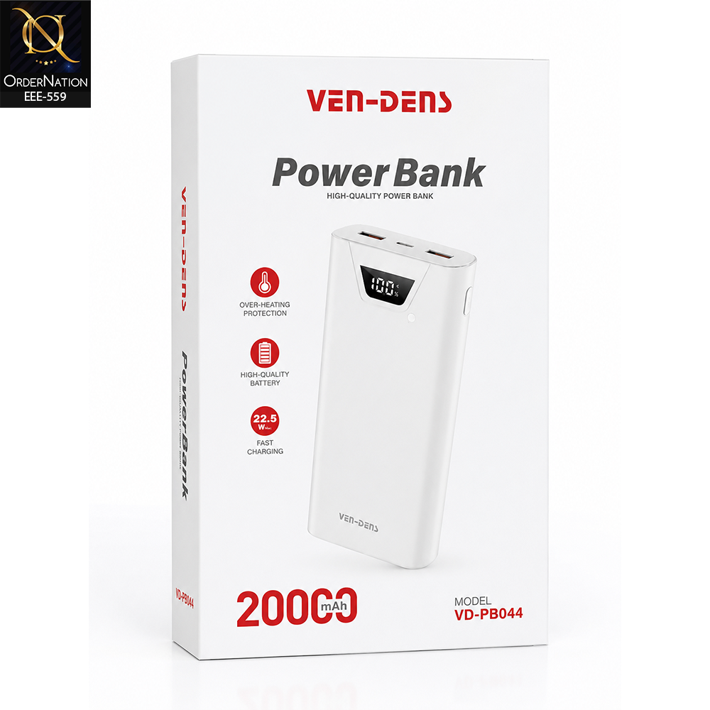 VEN-DENS VD-PB044 20000mAh Fast Charging Power Bank 22.5W Digital Display Portable Power Bank