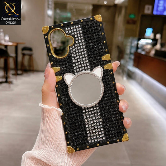 Samsung Galaxy M07 Cover -  Black - New Glamorous Bling Phone Cover with Crystal Animal Design Ring Holder