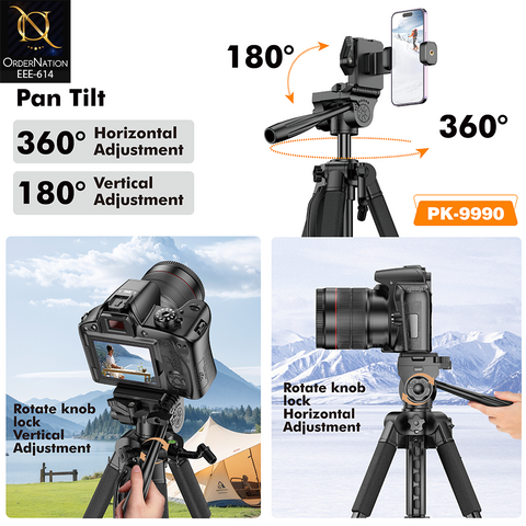 PLOKAMA PK-9990 180cm (71-Inch) Camera Tripod with 360° Head, Phone Holder & Remote Control