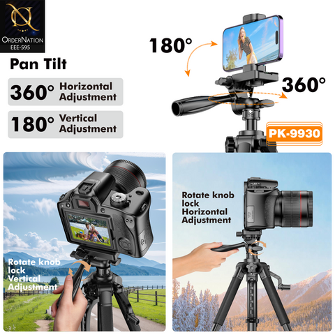 PLOKAMA PK-9930 150CM Camera Tripod Stand | Adjustable Phone Holder, Remote Control & Carry Bag for DSLR, Camcorder & Smartphone