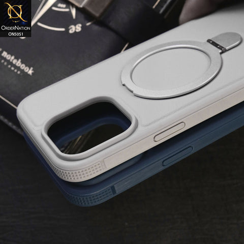iPhone 15 Pro Max Cover - Gray - Henks Hazel Series - Leather Soft TPU Borders Case With Kickstand Holder