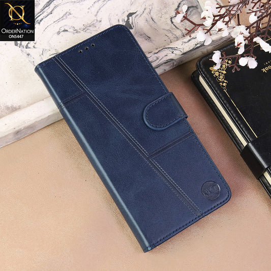 Vivo Y05 Cover - Blue  - Premium Leather Megantic Flip Book Covers With Card Holding Option
