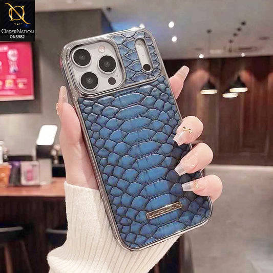 iPhone 18 Pro Max Cover - Blue - New Jinduka Metallic Border Leather Protective Case