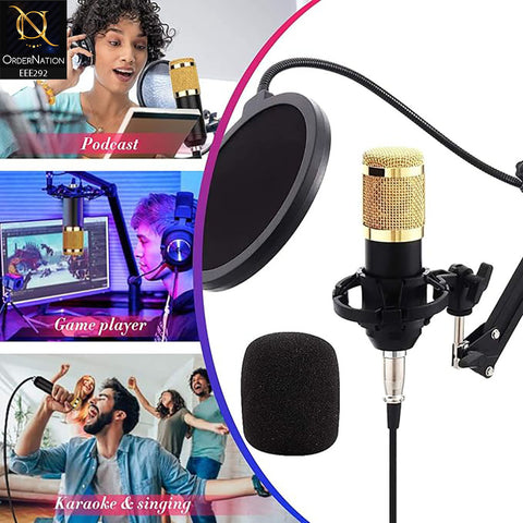 V8 Podcast Mic Set With Live Sound Card,Condenser Microphone With Rechargeable 12 Kinds Of Auxiliary Background For Karaoke Singing, Youtube Recording Mic - Black